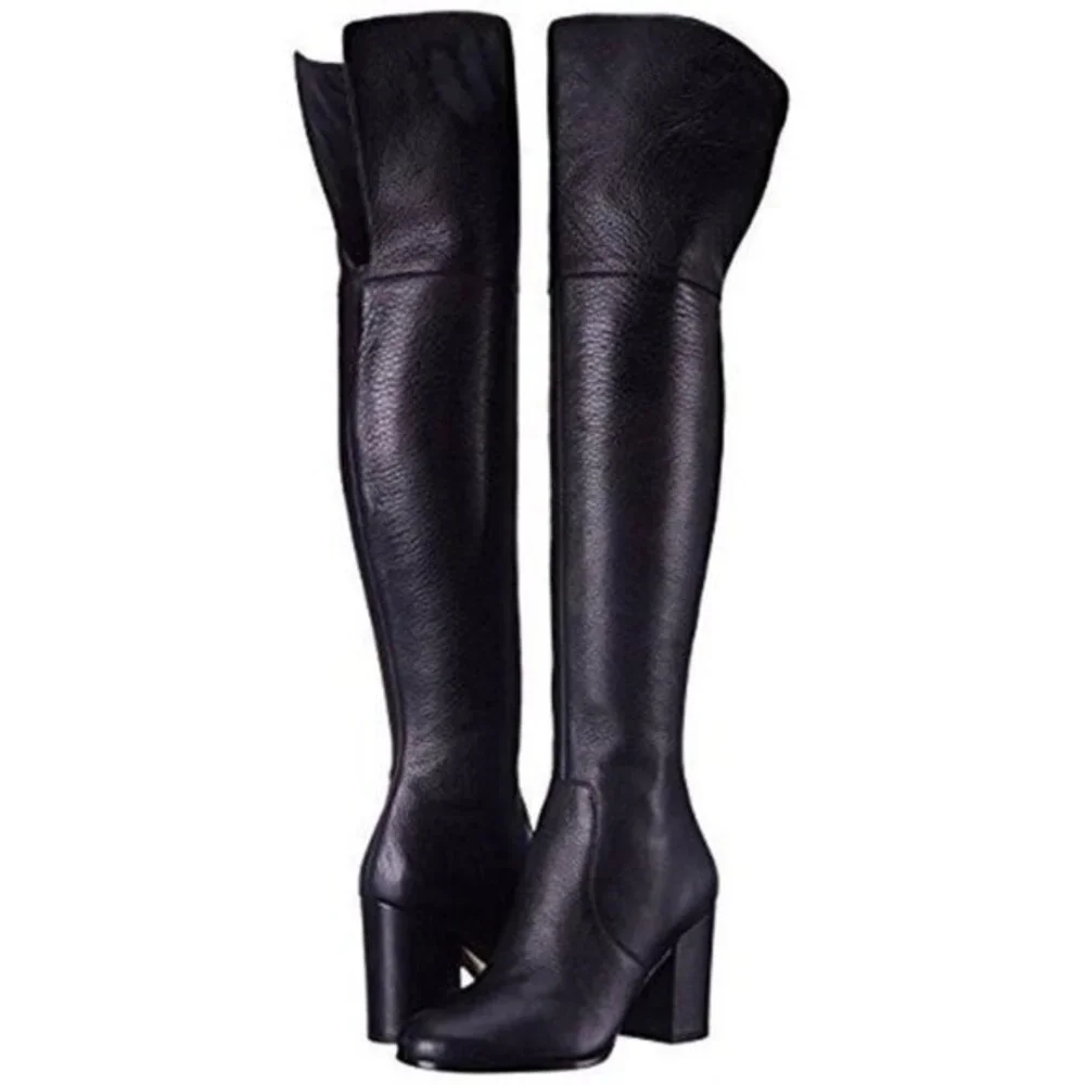VIA SPIGA Beline Boots Black Leather Tall Over The Knee Block Heel 6.5 NEW $595
